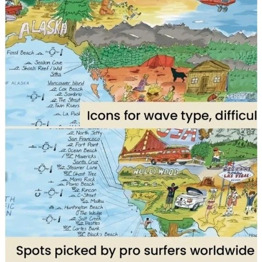 ​Awesome Maps USA West Coast & Hawaii Surftrip Map Towel NEW
